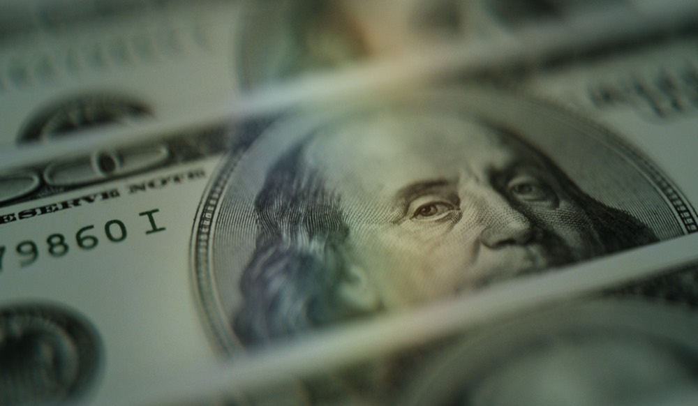 Close-up of United States hundred-dollar bills